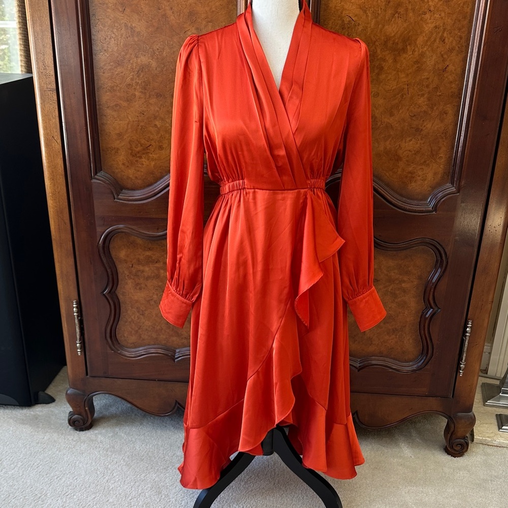 Chicwish Rust Faux Wrap Ruffle Dress